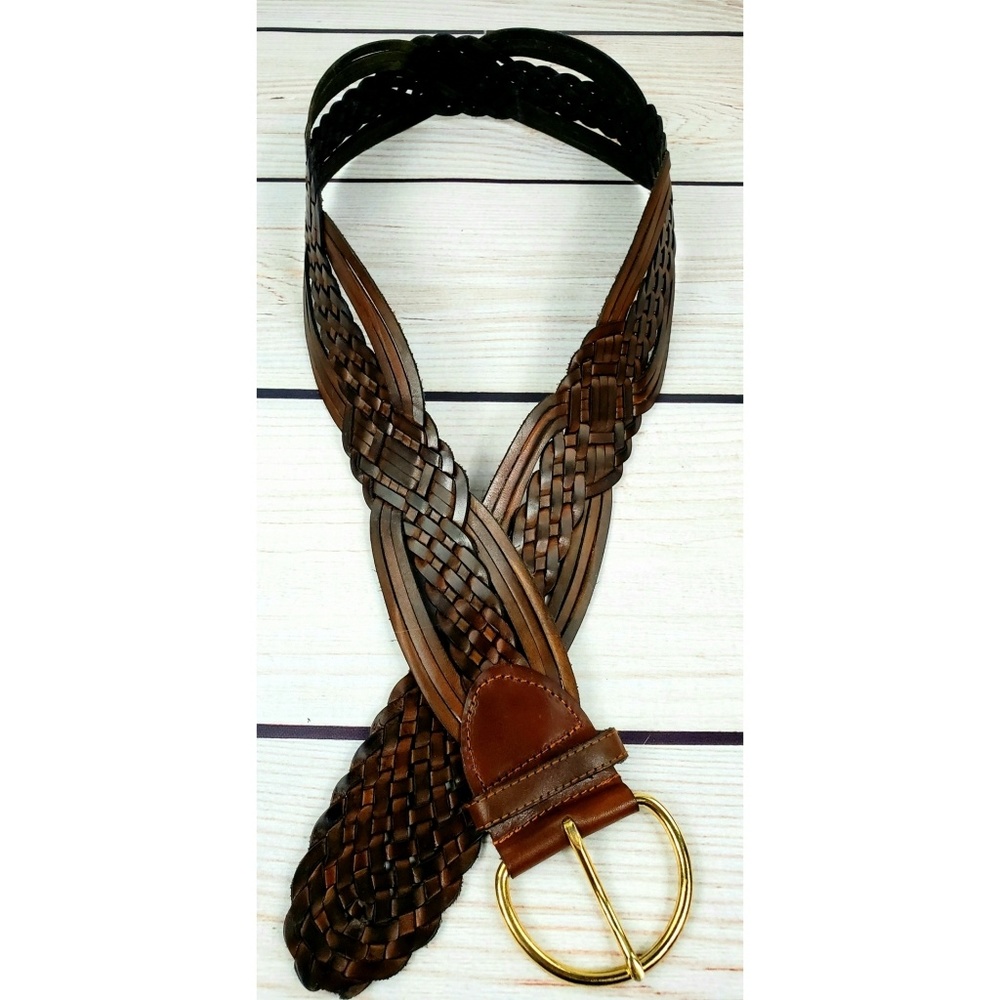 Leather wide weaved belt tan 3" wide fits to 42"